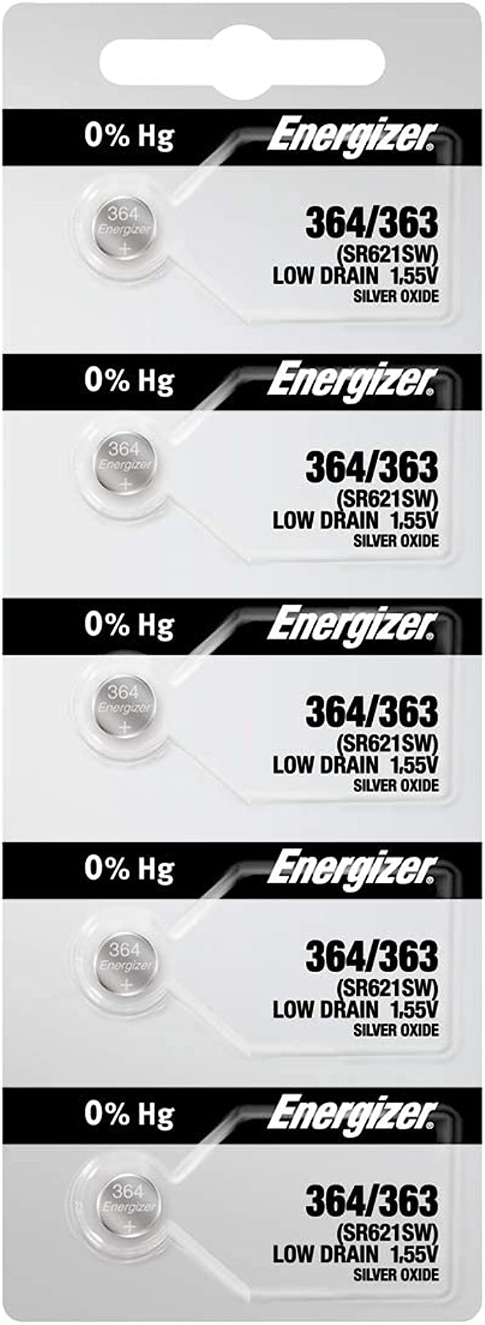 5PC Energizer Watch Batteries 364/363 SR621SW Battery 1.5V 364 363 Sliver Oxide Battery