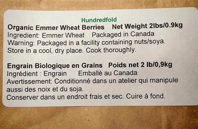 Organic Whole Grain Ancient Emmer Wheat 2LBS - Farro Medio Non-GMO Canada Grown Excellent for Weight-watchers, Vegans & Vegetarians