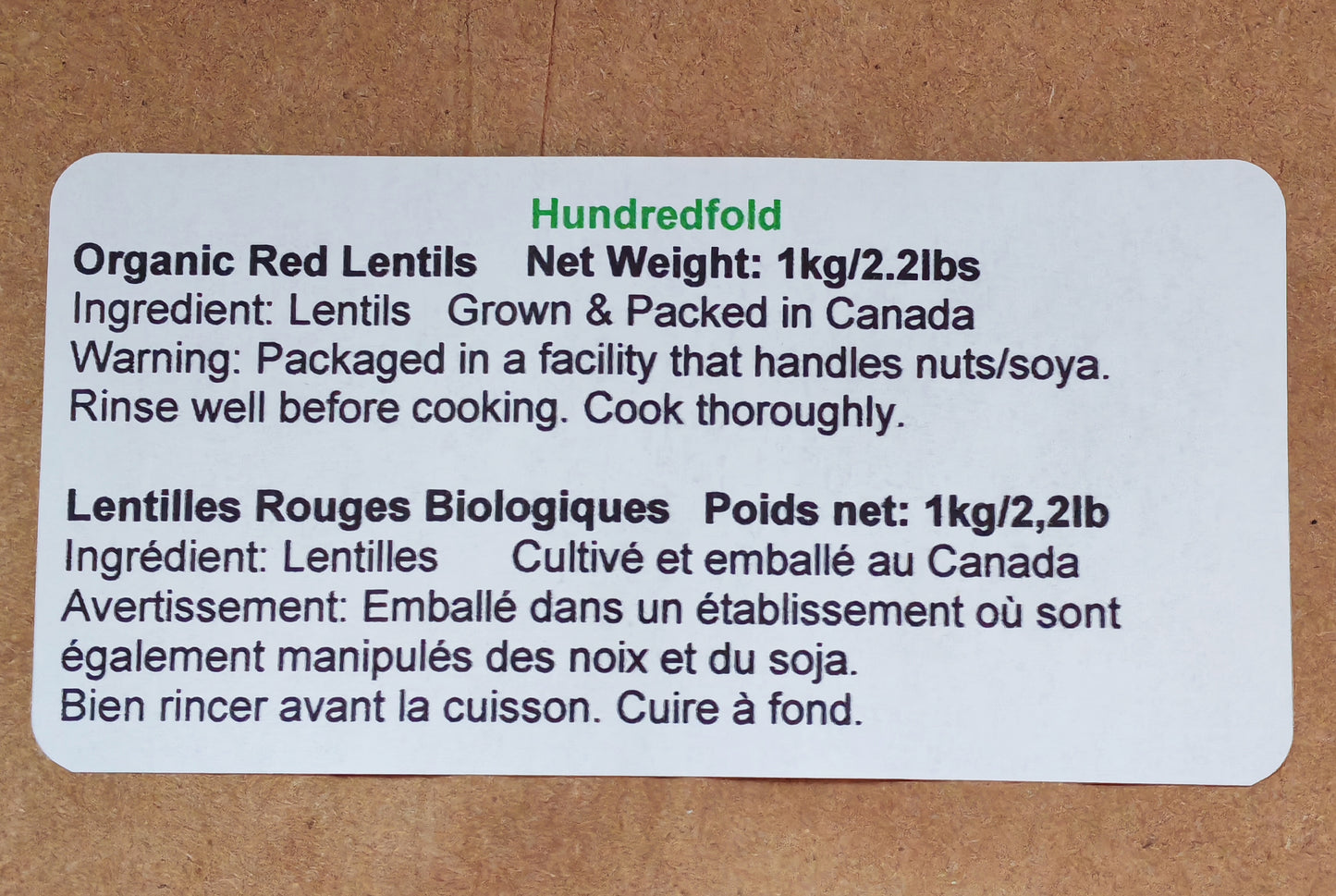 Organic Red Lentils 1kg Canada Grown | Non-GMO Whole Lentils for Soup, Dal, Salad & Vegan Protein | Hundredfold