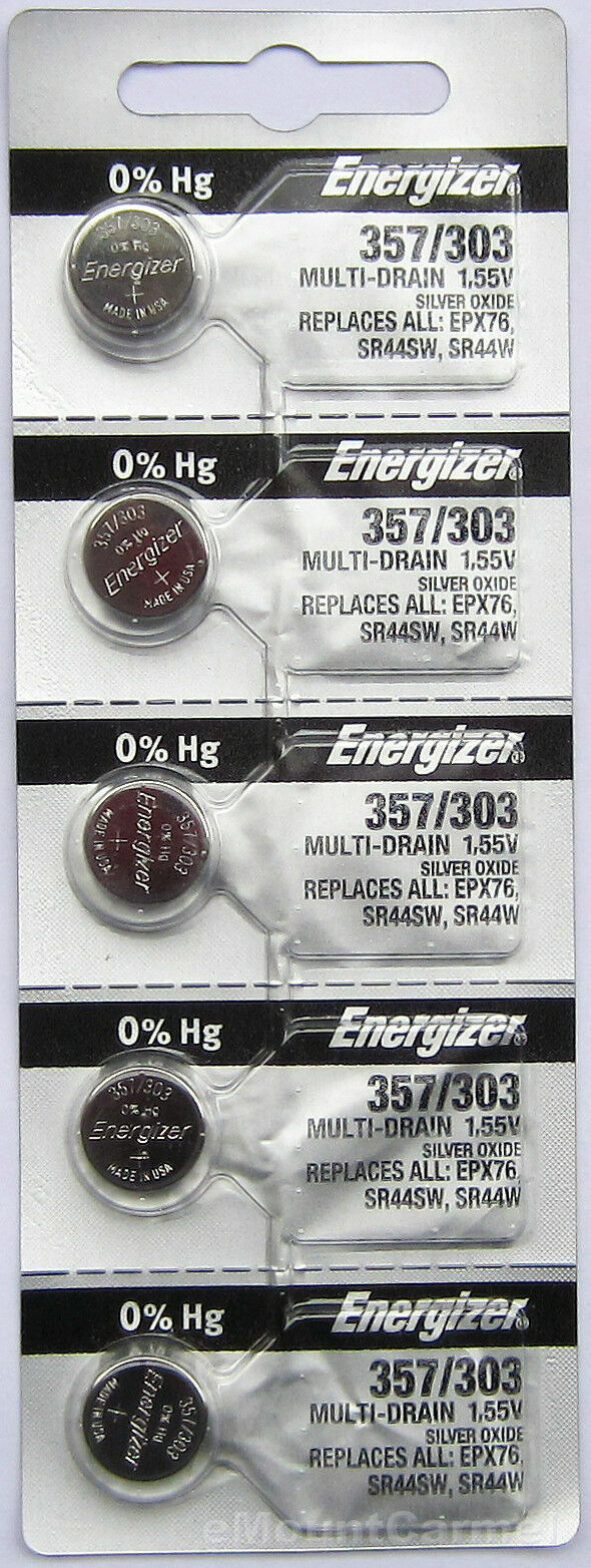 Lot de 5 piles Energizer 357 303 à l'oxyde d'argent D303, D357 D303/357 GS13 SR44SW SR44