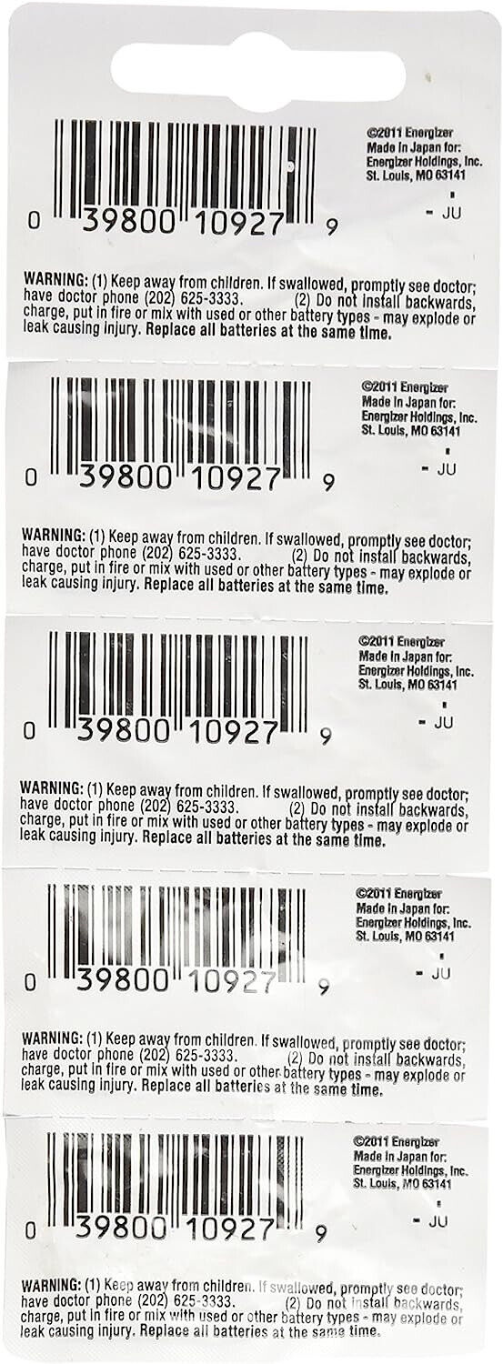Lot de 5 piles à oxyde d'argent Energizer 393/309 SR754W à haut débit, 1,55 V, 393 309
