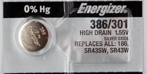Lot de 5 piles à oxyde d'argent 386/301 Energizer Watch 1,55 V SR43SW SR43W 386 303