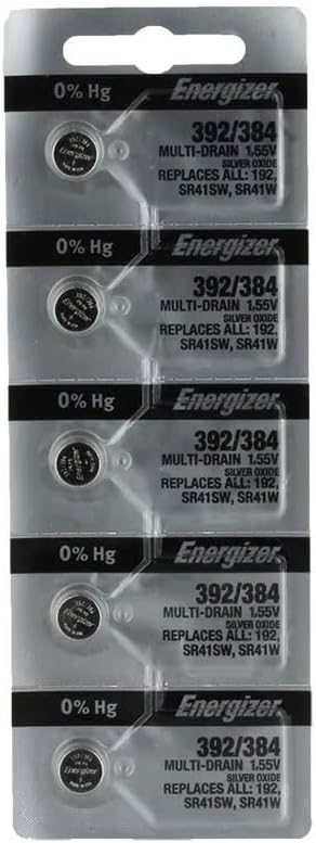 Energizer 392/384 Silver Oxide Battery: Card of 5, SR41SW, SR41W