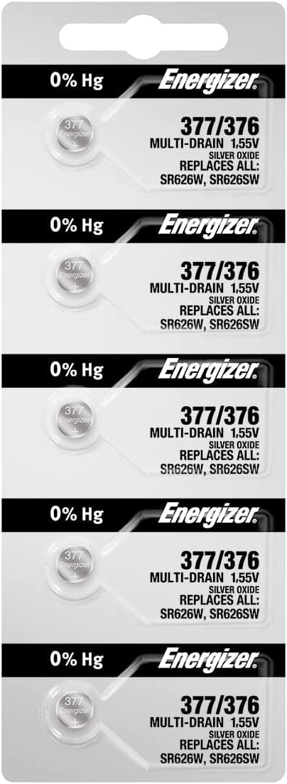 Lot de 5 piles de montre Energizer 377 376 1,55 V à l'oxyde d'argent SR626SW SR626W 377/376 