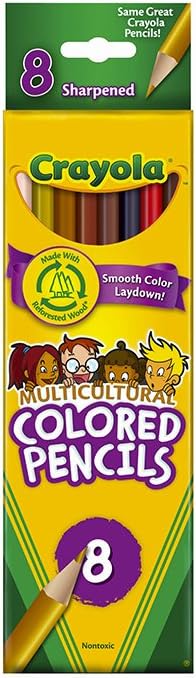 Crayons de couleur multiculturels Crayola 8, fournitures scolaires et d'artisanat, crayons de couleur, cadeau de dessin pour garçons et filles, enfants, adolescents de 5, 6, 7, 8 ans et plus, cadeaux de vacances, bas de Noël, arts et artisanat, cadeaux 