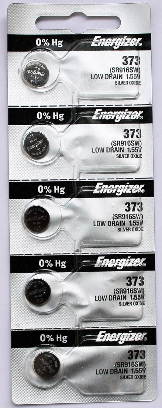 5PC ENERGIZER 373 Low Drain 1.55V Silver Oxide Cell Battery, SR916SW