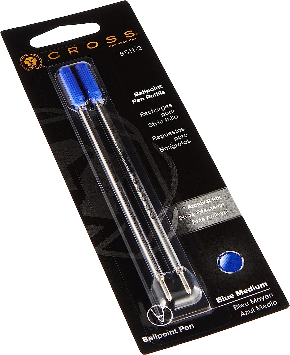 Recharges Cross 8511-2 pour stylos à bille, taille moyenne, encre bleue, 2/paquet (85112) 