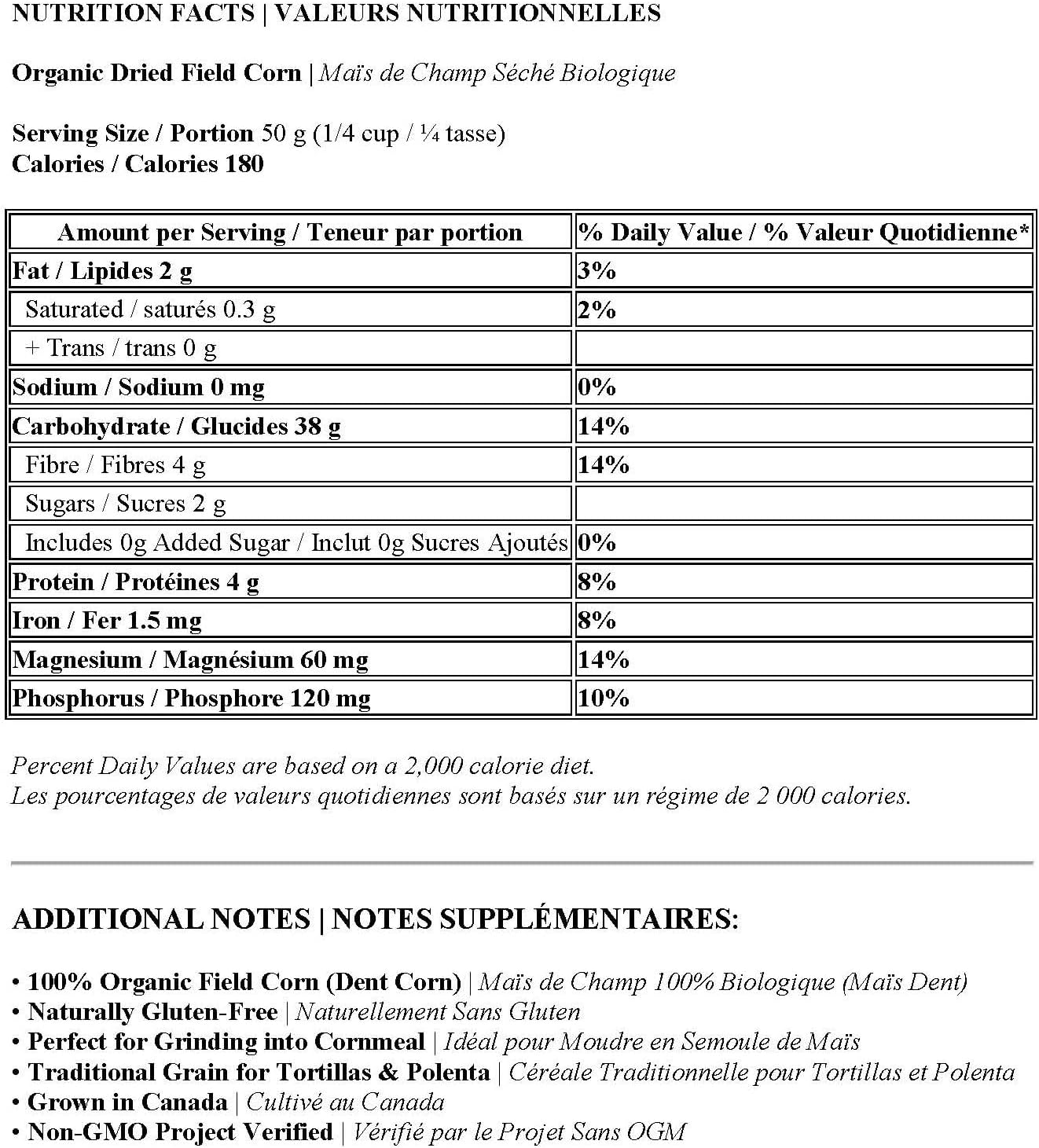 Organic Yellow Whole Corn – Non-GMO, Canada-Grown Food-Grade Maize, 2kg