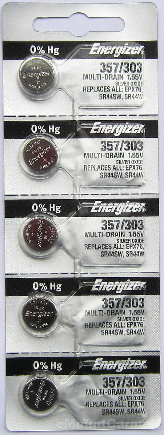 Lot de 5 piles Energizer 357 303 à l'oxyde d'argent D303, D357 D303/357 GS13 SR44SW SR44