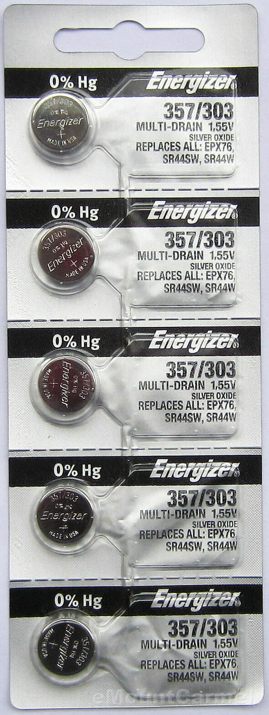 5PC Energizer 357 303 Silver Oxide D303, D357 D303/357 GS13 SR44SW SR44 Battery