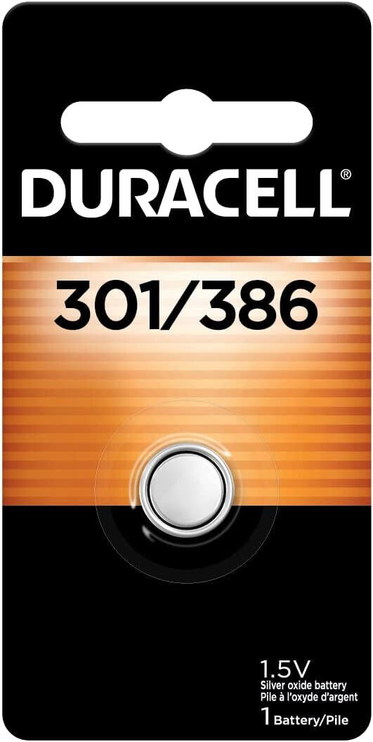 Duracell 301/386 Silver Oxide Button Long Lasting 1.5V Battery 1 Count, SR43 386 301