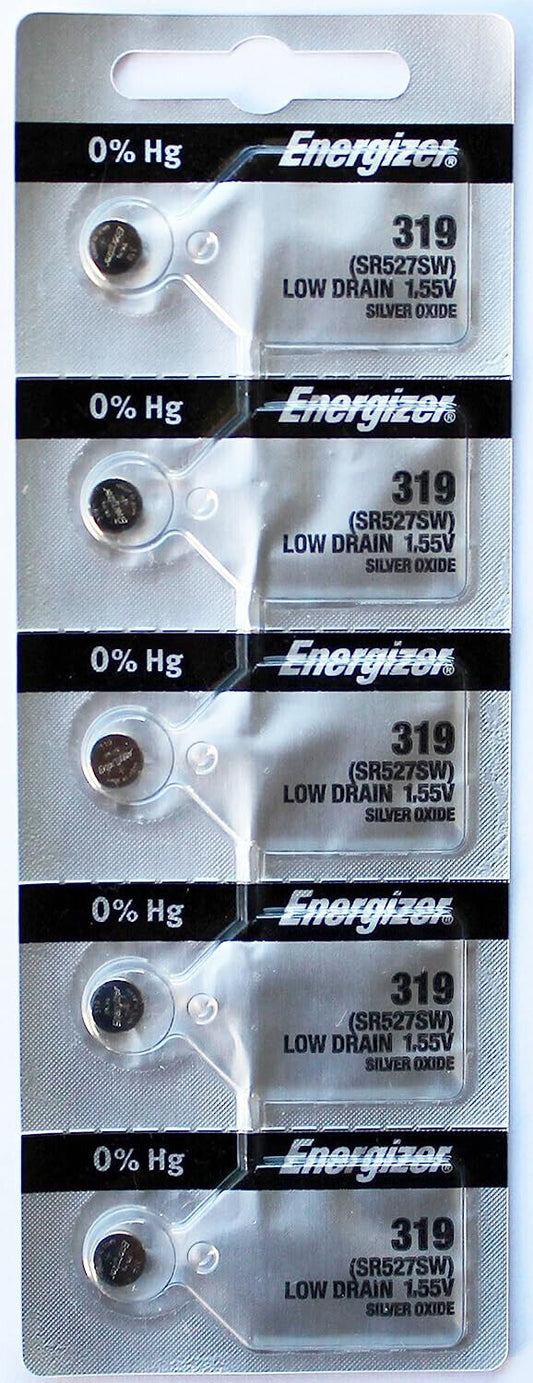 Lot de 5 piles bouton Energizer 319 SR527SW en oxyde d'argent pour montre 1,55 V 