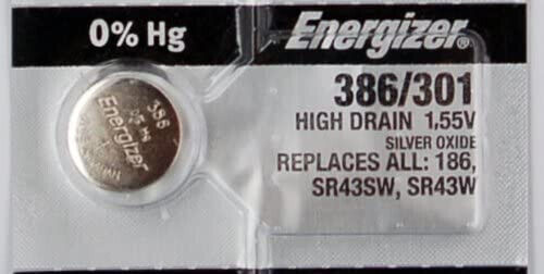 5PC 386/301 Energizer Watch 1.55V Silver Oxide Batteries SR43SW SR43W Cells 386 303 Battery