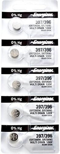 Lot de 5 piles à oxyde d'argent Energizer 397 396 à décharge multiple 1,55 V SR726SW, SR726W