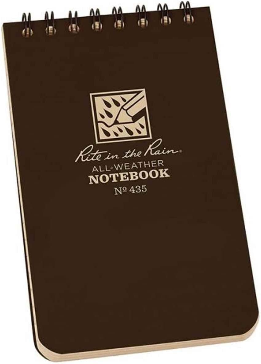 Rite in the Rain All-Weather Top-Spiral Notebook, 3" x 5", Brown Cover, Universal Pattern (No. 435)