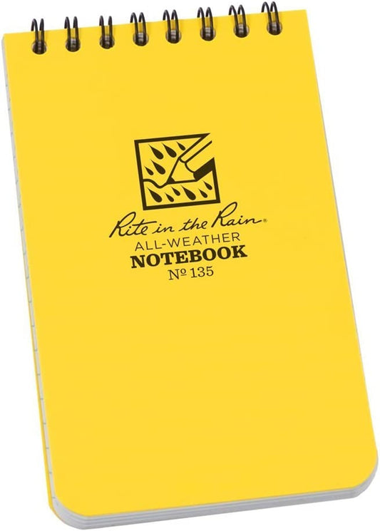 Carnet de notes à spirale supérieure toutes saisons Rite in the Rain 135L, 3" x 5", couverture jaune, motif universel (n° 135) 