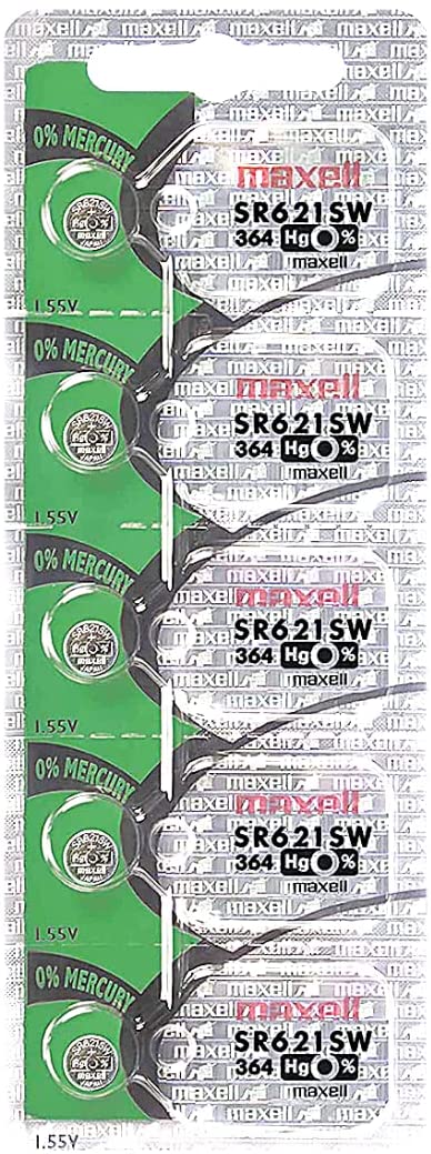 Lot de 5 piles bouton pour montre Maxell en oxyde d'argent SR621SW SR-621SW 364 1,55 V