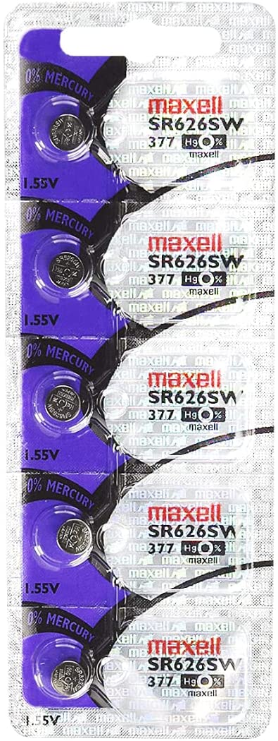 Lot de 5 piles de montre à oxyde d'argent Maxell 377 SR626SW 1,55 V sous blister 