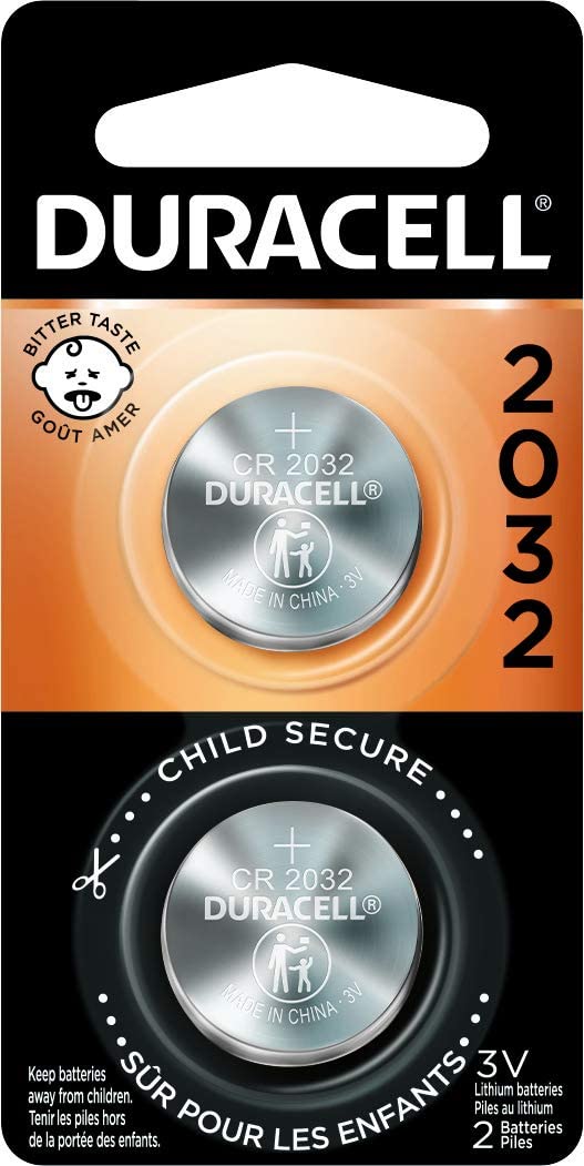 Pile bouton au lithium Duracell 2032, CR2032 3 V, lot de 2 (lot de 1). Revêtement amer qui empêche la déglutition, emballage sécurisé pour les enfants. Idéal pour les porte-clés, les télécommandes et plus encore. Piles au lithium 