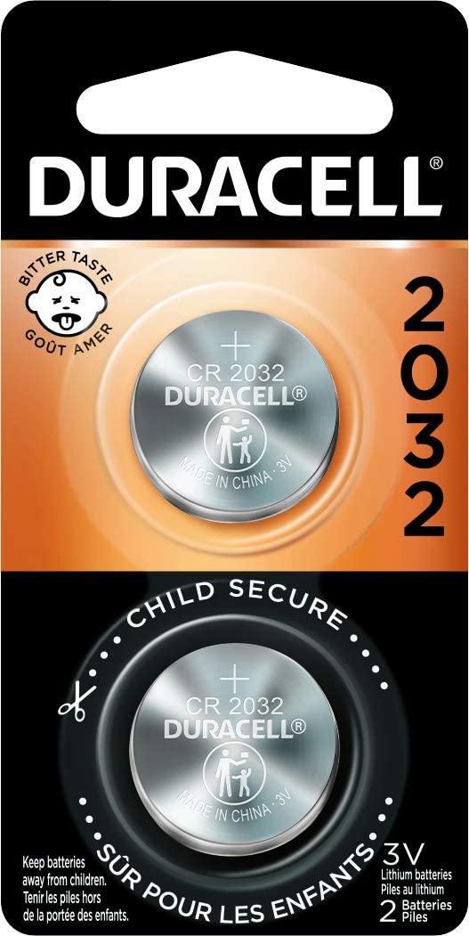 Duracell 2032 battery, CR2032 3v Lithium Coin Battery, 2 Count (pack of 1). Bitter Coating Helps Discourage Swallowing, Child-secure Packaging. Ideal for Key Fobs, Remotes and More. Lithium Batteries