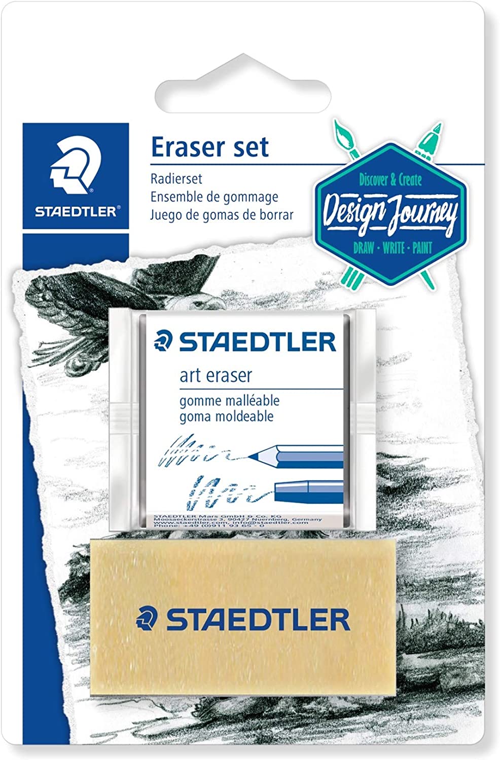 Staedtler Moldable Kneaded Eraser Plus Art Gum Block Eraser Art Combo, 5427SBK2-CST
