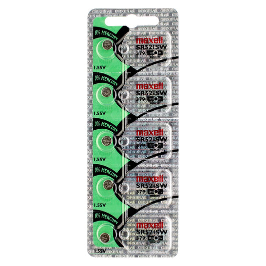 Lot de 5 piles de montre à oxyde d'argent Maxell 379 SR521SW SR521 AG0 LR521 521 D379 V379 CX521 618 sous blister 
