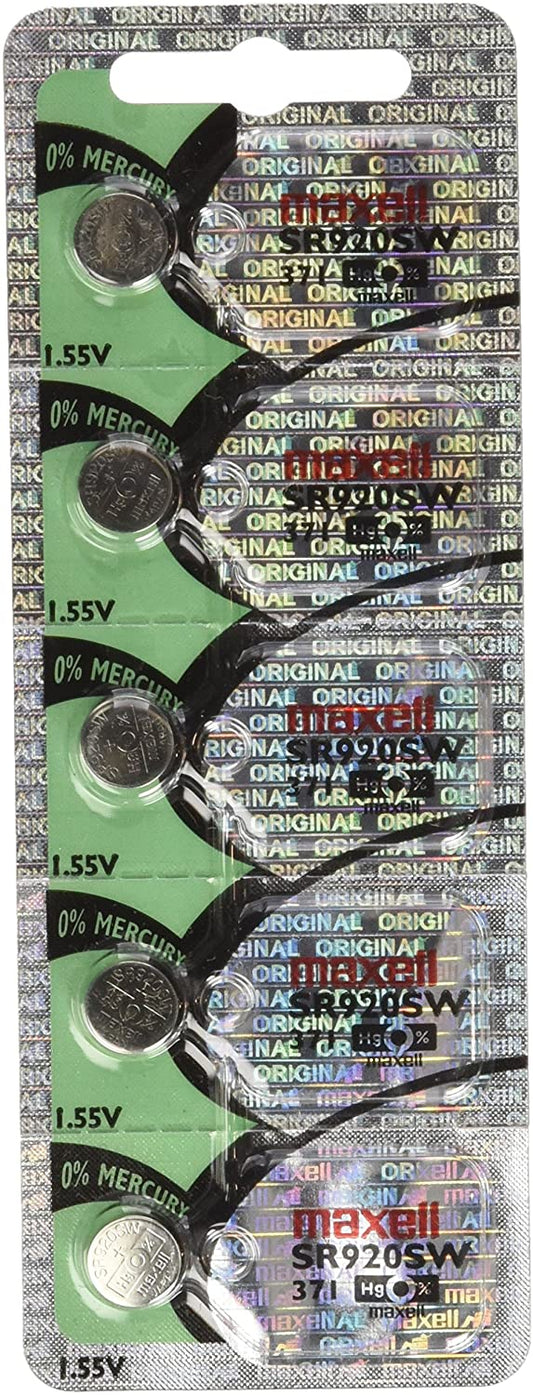 Lot de 5 piles de montre à oxyde d'argent Maxell 371 SR920SW AG6 D371 LR920 1,55 V sous blister 