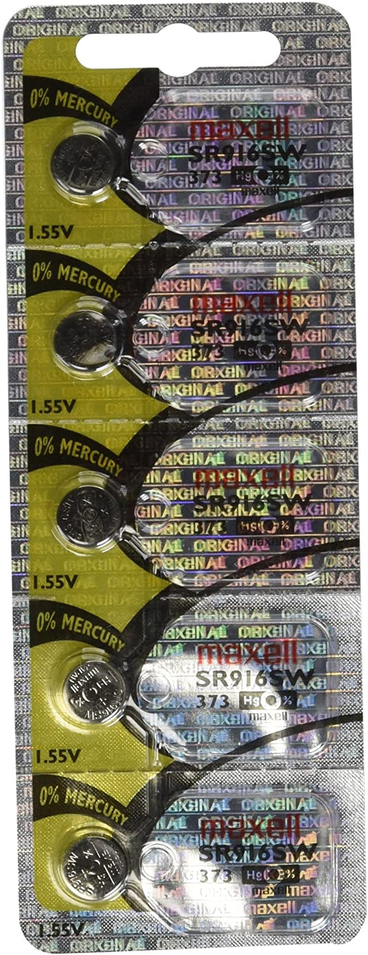 Lot de 5 piles de montre Maxell 373 en oxyde d'argent SR916SW SR68 SR916 1,55 V sous blister 