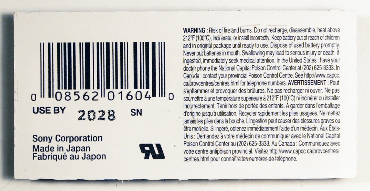Lot de 5 piles bouton au lithium Sony CR1632 BR1632 CR 1632-3 V - Authentiques Sony officielles - Meilleures piles d'ici 2028