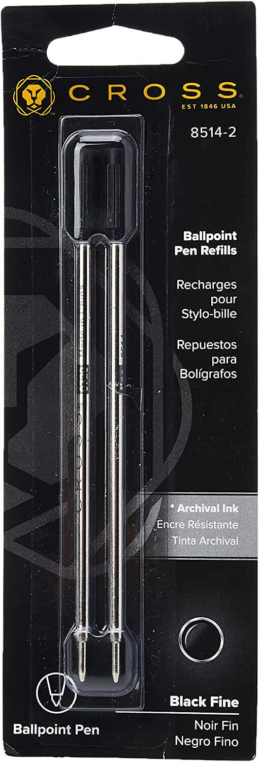 1 paquet de recharges pour stylo à bille Cross, noir fin, 2 par carte, (8514-2) 