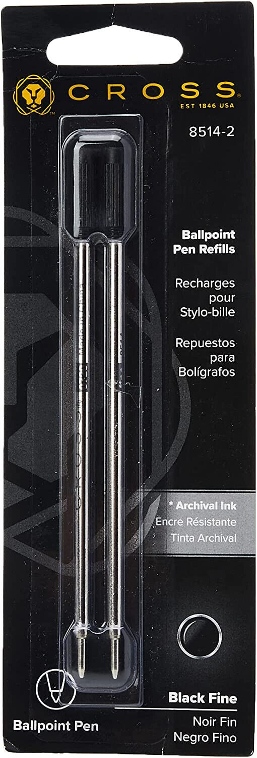 1 Pack of Cross Ballpoint Pen Refill, Fine Black, 2 per card, (8514-2)