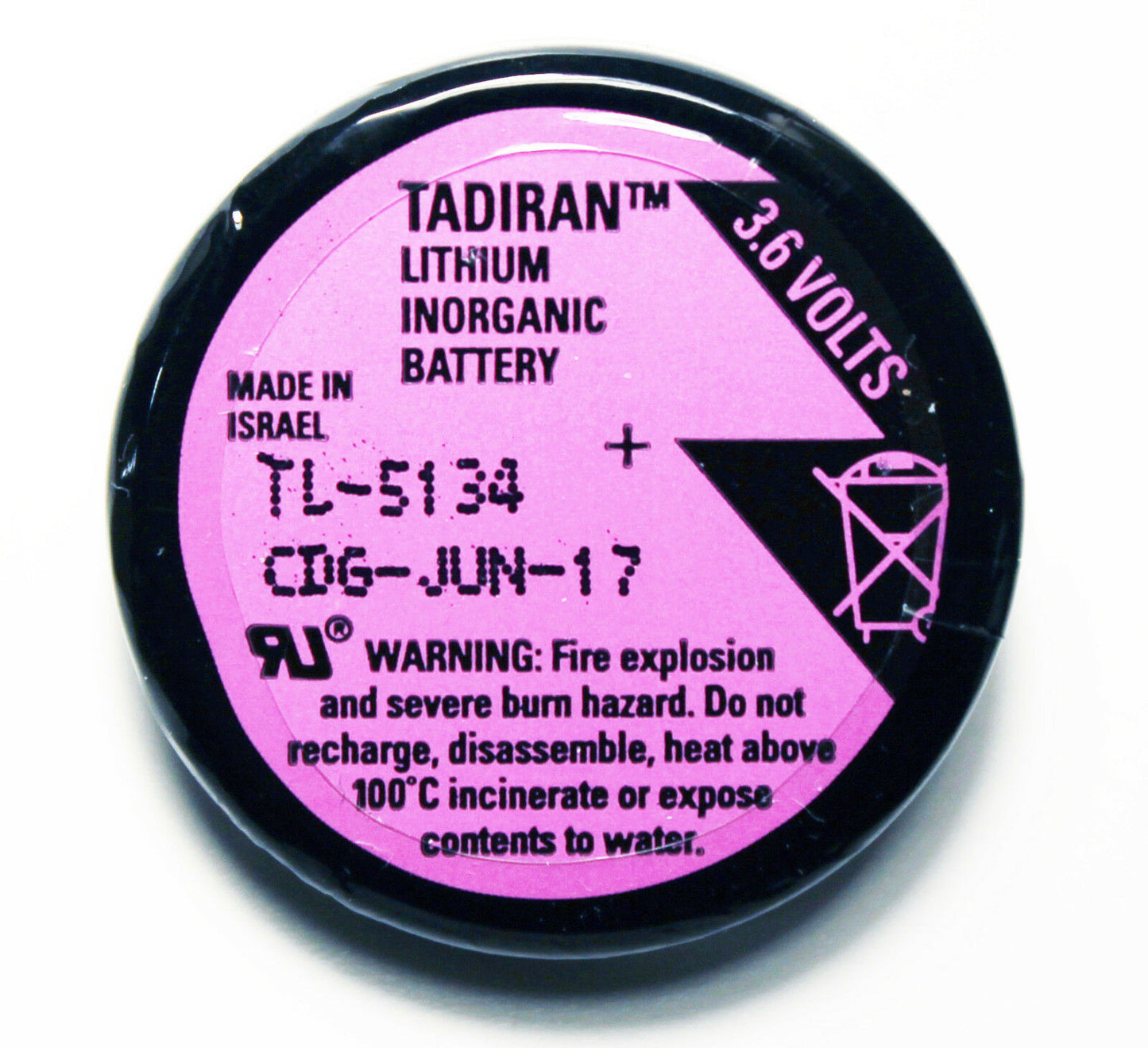 Tadiran TL-5134 Lithium Wafer Cell for Industrial & Memory Applications, TL 5134, 3.6V, 3PC Pins
